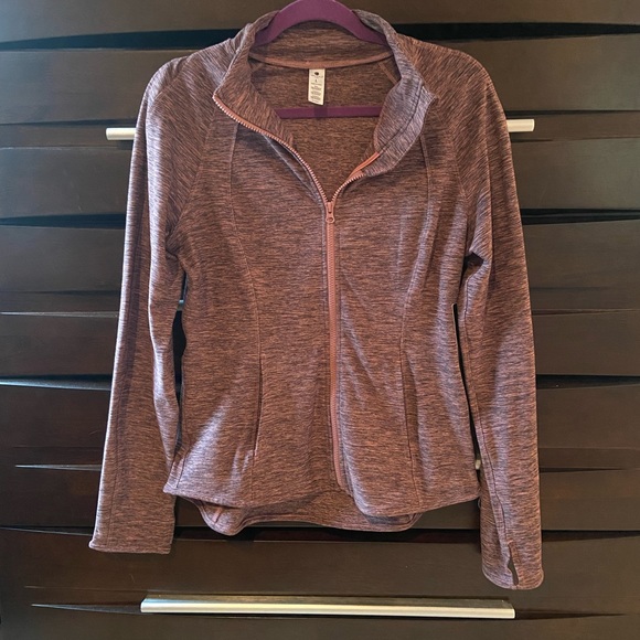 Yogalicious LUX FITTED FULL ZIP ATHLETIC TOP IN HEATHER PINKY PEACH COLOR - Picture 2 of 9